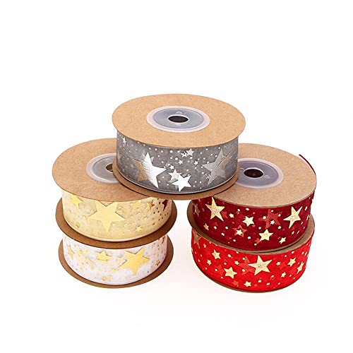 Uteruik Rollo de cinta de satén de organza de cinco puntas con estampado de estrellas para envolver regalos para el pelo de corte de arco de costura proyectos de manualidades de 10 m x 2,5 cm (#D)