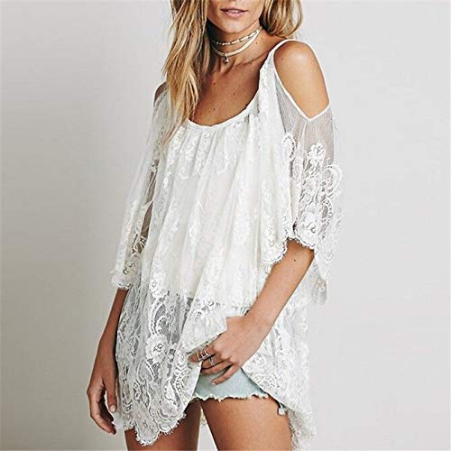 Vestido de Bikini Bordado para Mujer Transparente Ropa de Baño Playa con la Manga Suelta de Moda Traje de Baño Verano para Bikini Camisolas Larga etc (Blanco, S)