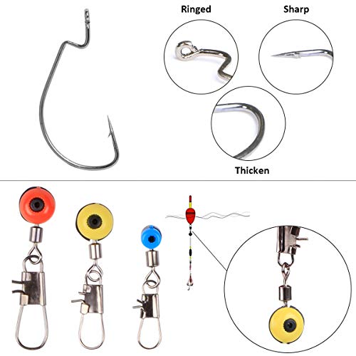 Vicloon 191pcs Anzuelos de Pesca, Accesorios de Pesca con Caja de Pesca, Incluye Pesas de Plomada, Emerillones e Imperdibles, Diapositivas de Plomada, Anzuelos, Kit de Caja de Aparejos de Pesca
