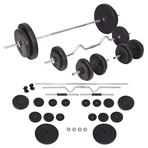 vidaXL Juego de Pesas 30kg Barra y Mancuernas Fitness Musculación Gimnasio Gym