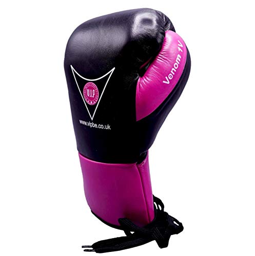 VIP Vital Impact Protection Pugna Guantes de Boxeo de Cuero con Cordones MMA Artes Marciales Fitness Pro Concurso Guantes Guantes, Negro/Rojo, 10 oz