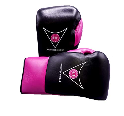 VIP Vital Impact Protection Pugna Guantes de Boxeo de Cuero con Cordones MMA Artes Marciales Fitness Pro Concurso Guantes Guantes, Negro/Rojo, 10 oz