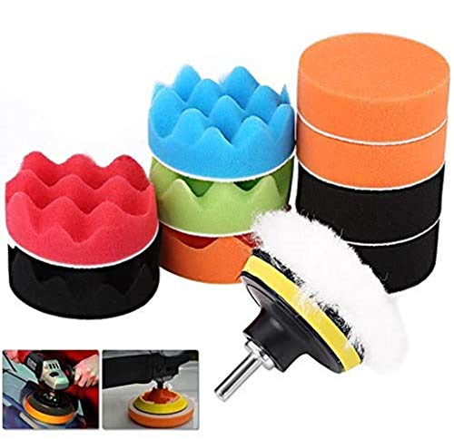 Voarge - Esponja de pulido para coche, juego de discos de pulido de 7,62 cm, para máquina pulidora, adaptador de pulido, juego de 11 piezas