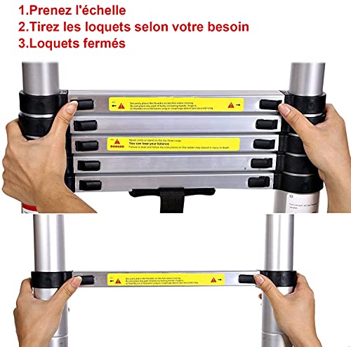 Voluker 5M Escalera Plegable,Escalera Telescópica de Aluminio,Escalera Extensible,2.5M+2.5M,Carga maxima150kg