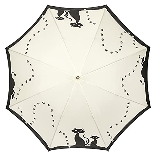 VON LILIENFELD Paraguas de Iluvia Largo Clásico Automático Grande Estable Mujer Motivo Gatos Negros
