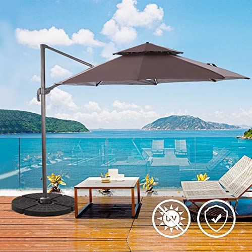 VOUNOT Base para Sombrilla, 4 Piezas de HDPE, Redonda Soporte Parasol o Paraguas, rellenable con Arena 100kg o Agua 52L, para Jardin Patio Terraza, Negro