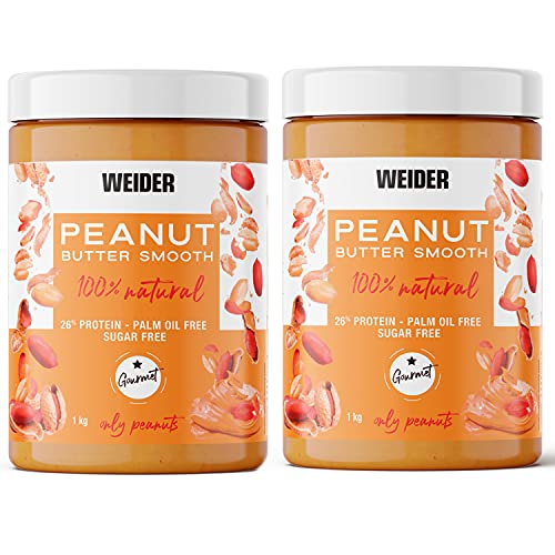 Weider Peanut Butter Duo Pack - 2 x 1000 gr. 100% cacahuete triturado, 100% natural, 100% vegano, Blanco