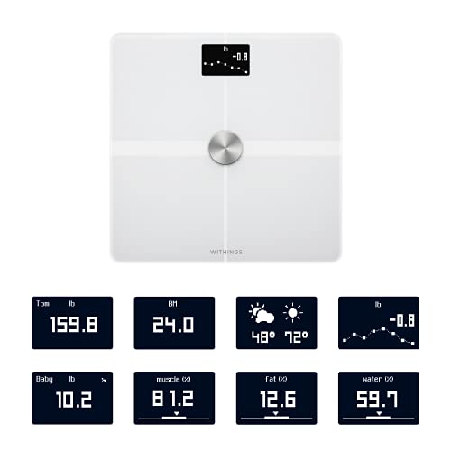 Withings Body+ Báscula inteligente con conexión Wi-Fi, medición de la grasa corporal, IMC, masa muscular y porcentaje de agua corporal, sincronización con la aplicación móvil por Bluetooth o Wi-Fi