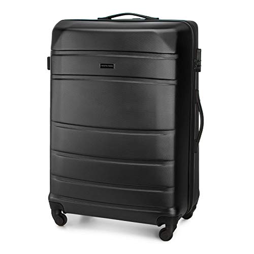 WITTCHEN Robusto Trolley Maleta Grande 4 Ruedas giratorias candado con combinación Asas de Goma rígida Negro