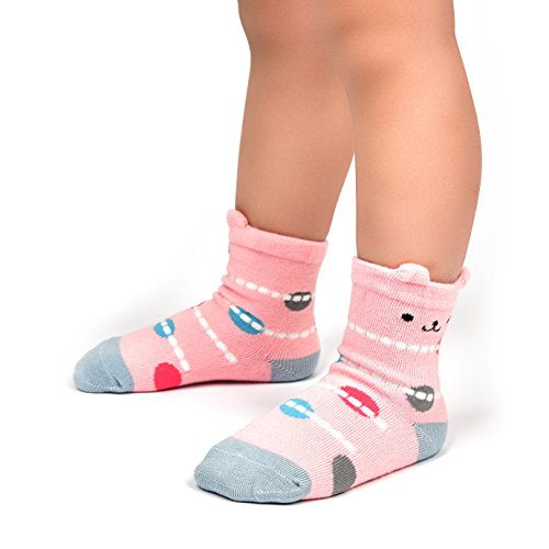 Wobon Calcetines antideslizantes con puños, algodón, 12 pares para bebé-niñas Princesa 1-3 años, 12 Pares