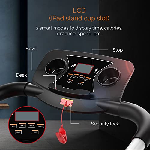 Wood Tree Cinta de Correr eléctrica Plegable para el hogar, máquina para Caminar para Personas Mayores. Frecuencia cardíaca Ajustable Pendiente, Adecuada para Ejercicios de Fitness en Interiores.
