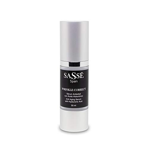 WRINKLE CORRECT - Sérum Antiedad Con Ácido Hialurónico De Bajo Peso Molecular. Hidrata. 30 Ml. Producto Natural Y Vegano. Fabricado En España. Premios Innovación, e I+d. Sasse, Trasnsparente