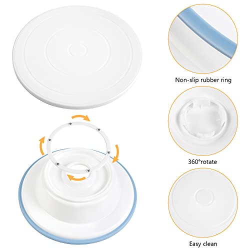 XiYee Mesa Giratoria para Tartas, Soporte Giratorio para Tartas con 2 Cuchillas de Paleta en Ángulo, 3 Raspadores de Crema Para Hacer Pasteles, Decoración de tartas