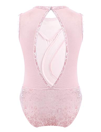 YiZYiF Maillot Gimnasia Ballet Niñas Maillot Patinaje Artístico Competición Empalme Terciopelo y Malla Body Espalda Abierta Leotardo Traje Actuación 4-12 Años Rosa 8 Años