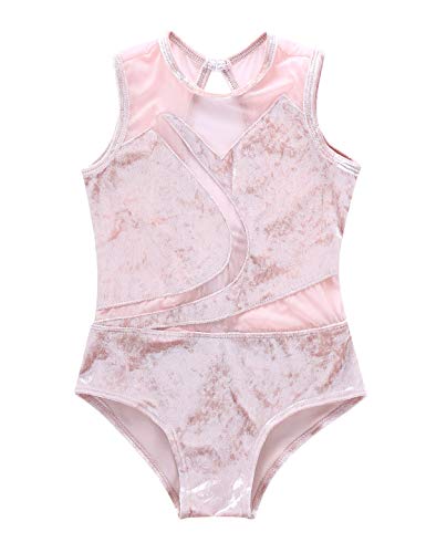 YiZYiF Maillot Gimnasia Ballet Niñas Maillot Patinaje Artístico Competición Empalme Terciopelo y Malla Body Espalda Abierta Leotardo Traje Actuación 4-12 Años Rosa 8 Años