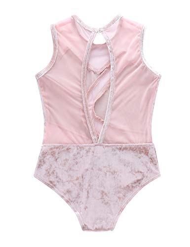 YiZYiF Maillot Gimnasia Ballet Niñas Maillot Patinaje Artístico Competición Empalme Terciopelo y Malla Body Espalda Abierta Leotardo Traje Actuación 4-12 Años Rosa 8 Años