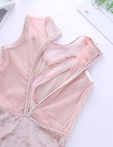YiZYiF Maillot Gimnasia Ballet Niñas Maillot Patinaje Artístico Competición Empalme Terciopelo y Malla Body Espalda Abierta Leotardo Traje Actuación 4-12 Años Rosa 8 Años