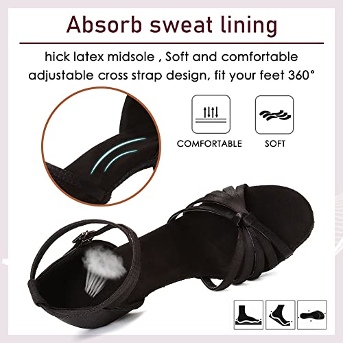 YKXLM Mujeres&Niña Zapatos latinos de baile Zapatillas de baile de salón Salsa Performance Calzado de Danza,ES217-7,Negro color,EU 36.5