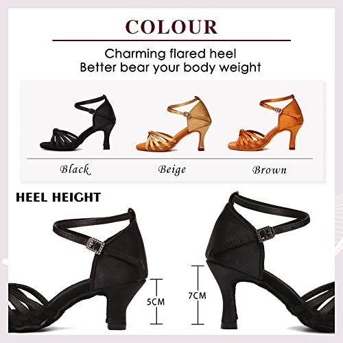 YKXLM Mujeres&Niña Zapatos latinos de baile Zapatillas de baile de salón Salsa Performance Calzado de Danza,ES217-7,Negro color,EU 36.5