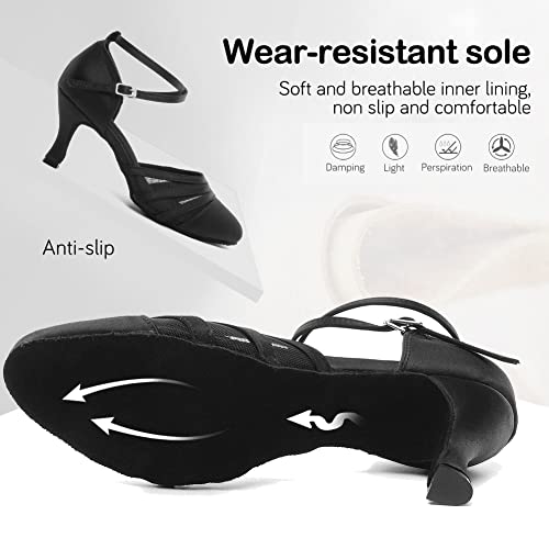 YKXLM Mujeres&Niña Zapatos Latinos de Baile Zapatillas de Baile de salón Salsa Performance Calzado de Danza,ESYCL117-7.5,Negro Color,EU 37