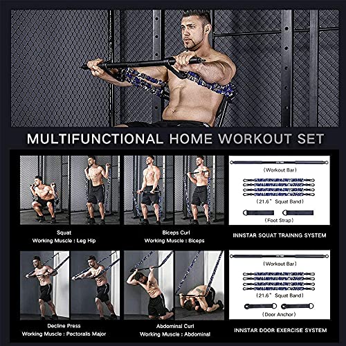YNXing 38 Pulgadas Bandas de Resistencia, Barra de Ejercicio, Carga máxima 800libras para Entrenamiento en casa, Gimnasio, Levantamiento de Potencia, Barra de Fitness (3.0 Verde Camuflaje)