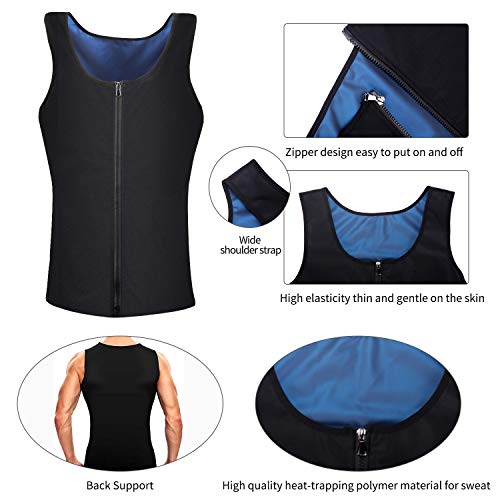 Yokald Chaleco Sauna Deportivo Hombre Faja Reductora Adelgazante Hombres Compresión de polímero Camiseta para Adelgazante Sudoración con Cremallera para Deporte Fitness (Negro, 3XL)