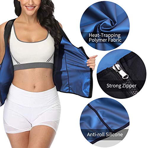 Yokald Chaleco Sauna Deportivo Mujer Fajas Reductoras Adelgazantes Abdominal Polímero Camiseta Sudoración Compresión de Cremallera para Deporte Fitness (Negro, 2XL)