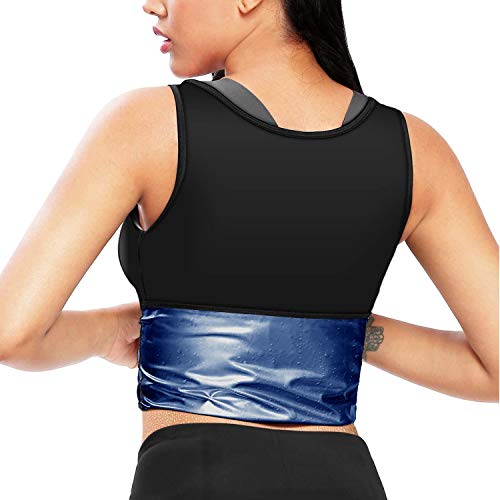 Yokald Chaleco Sauna Deportivo Mujer Fajas Reductoras Adelgazantes Abdominal Polímero Camiseta Sudoración Compresión de Cremallera para Deporte Fitness (Negro, 2XL)