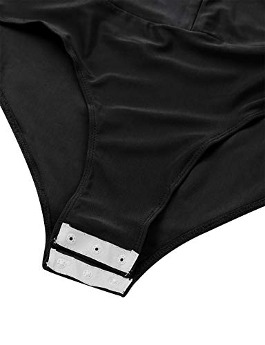 YOOJIA Hombre Camisa de Danza Latina Tango Body Baile Manga Larga Escote Cuello en V con Diamantes Brillante Traje de Bailarina Actuación Negro Medium