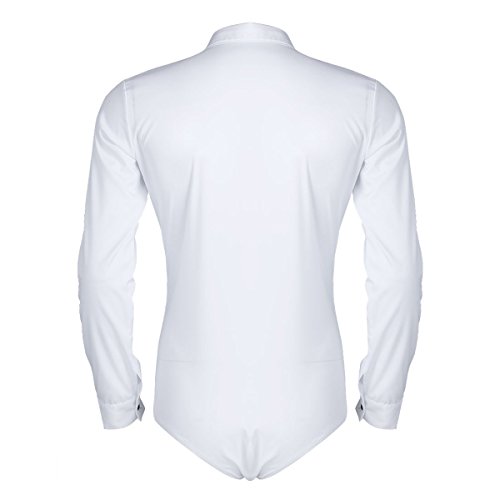 YOOJIA Hombre Camisa de Danza Latina Tango Maillot de Baile 2Pcs Camisa Clásica/Corbata Mono Deportivo Manga Largo Traje Actuación Blanco L