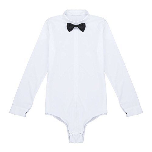 YOOJIA Hombre Camisa de Danza Latina Tango Maillot de Baile 2Pcs Camisa Clásica/Corbata Mono Deportivo Manga Largo Traje Actuación Blanco L