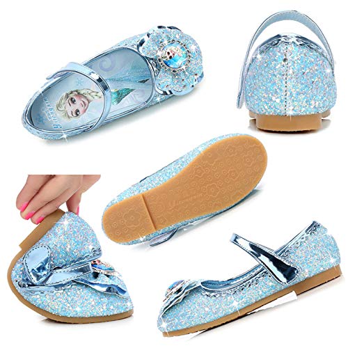 YOSICIL Zapatos de la Princesa Elsa niñas con Lentejuela Zapato de Disfraz Elsa Frozen de Princesa Disfraz Sandalias con Velcro Tacón Zapatos de Fiesta Halloween Cumpleaños Azul EU22-35,Azul，26