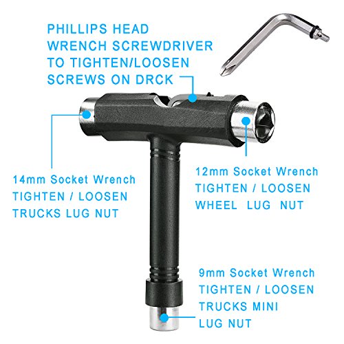 YOUSHARES T-Bone Skate Tool, Patines de Ruedas Multi T Herramienta Nueva, T-Tipo de Herramienta Negro para Skate