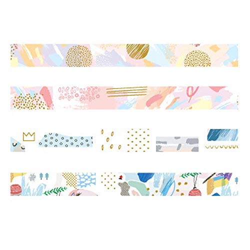 YUBBAEX Oro Washi Tape Set cinta adhesiva decorativa Washi Glitter Adhesivo de Cinta Decorativa para DIY Crafts Scrapbooking 4 Rollos (Bronceado geométrico)