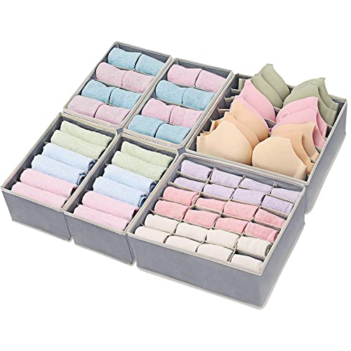 Yucch Organizadores de Cajones para Ropa Interior,Cajas Plegable Organizador de Almacenamiento para Almacenar Calcetines,Bufandas,Sujetador,Set de 6 Piezas,Gris (6 Piezas Gris)