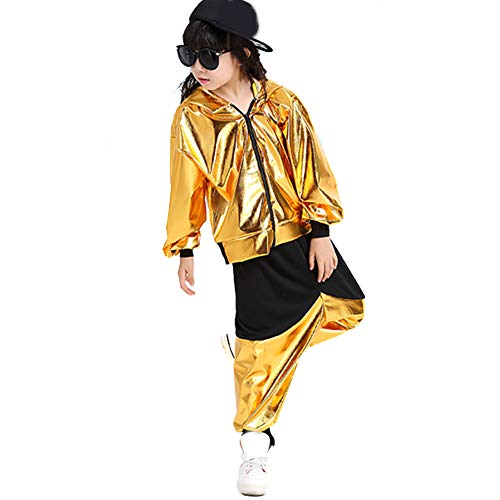 Yuluo Disfraz Moderno Lentejuelas Ropa - Danza Baile Callejero Moderno de Jazz Hip Hop Fiesta con Lentejuelas para Niñas Niños Ropa de Escenario