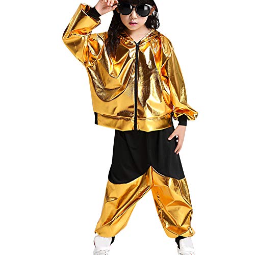 Yuluo Disfraz Moderno Lentejuelas Ropa - Danza Baile Callejero Moderno de Jazz Hip Hop Fiesta con Lentejuelas para Niñas Niños Ropa de Escenario