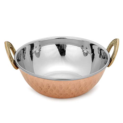 Zap Impex Juego de 4 platos indios de Karahi y platos indios de acero inoxidable de cobre y raciones de curry (13 cm)