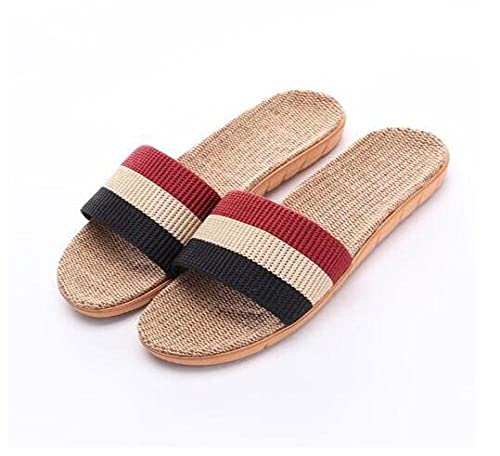 Zapatillas Casa Chanclas Sandalias Chanclas De Playa para Hombre Zapatillas De Casa A Rayas De Lino Informal Zapatillas De Interior De Lino Sandals-Black_9