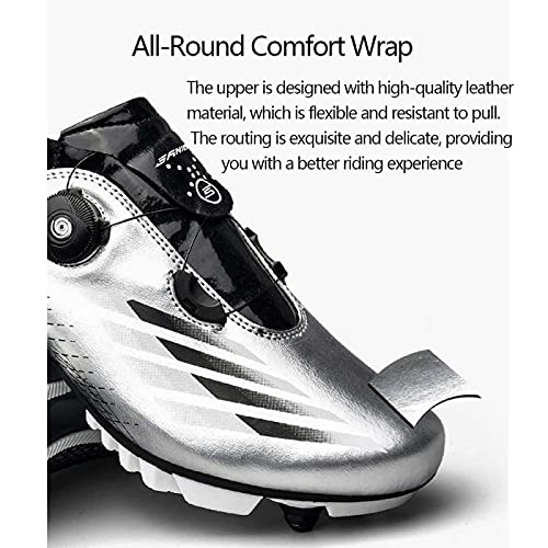 Zapatillas de Ciclismo MTB para Hombre,Zapatillas de Ciclismo de Montaña para Adulto con Amortiguación de TPU Ciclismo Zapatillas de Ciclismo para Mujer,Silver-38
