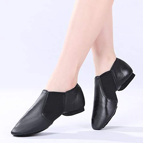 Zapatos de Baile Latino Ballet Mujer PU Cuero Comodos Adultos Zapatillas Baile Moderno Salon Salsa Jazz Gimnasia Negro