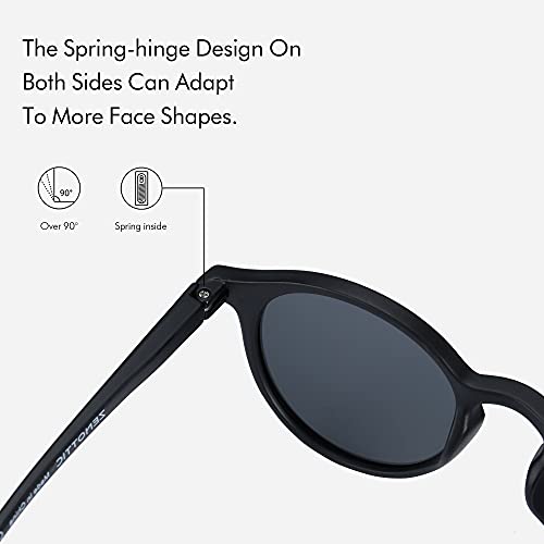 ZENOTTIC Gafas de sol Polarizadas Redondo Retrospectivo Clásico Retrospectivo Lentes de sol Marco UV400 Para hombres y mujeres (MATE NEGRO + GRIS)