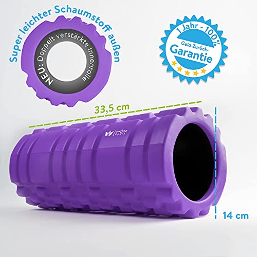 ZenRoller Light Rodillo de Espuma para los Puntos Gatillo, Rodillo de Masaje para la Tensión Muscular, promueve la Circulación Sanguínea y la Regeneración Muscular, Incl. ebook y Ejercicios (Púrpura)