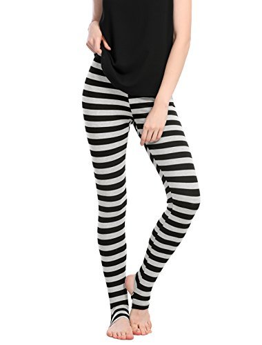 Allegra K Las Polainas del Traje De La Navidad De Las Mujeres Imprimieron Los Pantalones del Estribo De La Yoga De La Cintura Elástica De La Cintura Alta Rayas Grises Negras M