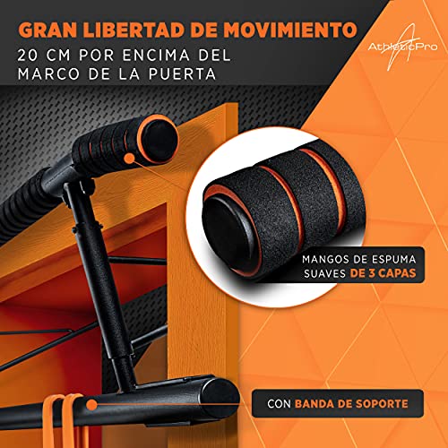Barra de dominadas para marco de puerta AthleticPro - Barra de tracción de alta resistencia [hasta 200 kg] - Barra de puerta sin montaje - 20 cm por encima del marco - También para fondos y flexiones