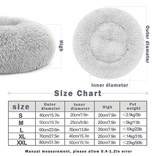 Cama Perro Gato Antiestres Pequeño - Cama Relax Redonda Relajante para Perros Gatos Calentitas Lavable Invierno, Camas para Perritos Pequeños (M-50cm, Gris Claro)