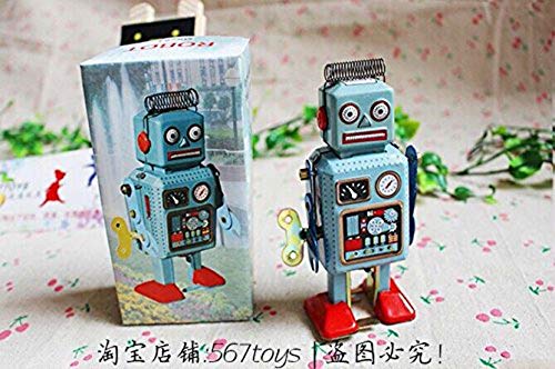 CAPRILO Juguete Decorativo de Hojalata Robot Azul Muelle Cabeza. Juguetes de Colección. Regalos Originales. Decoración Clásica.