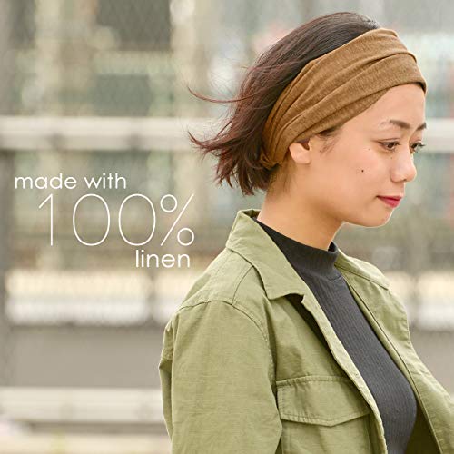 Casualbox Lino Cabeza Banda Bandana Natural Elástico Hairband Deportes Moda Envolver Caqui