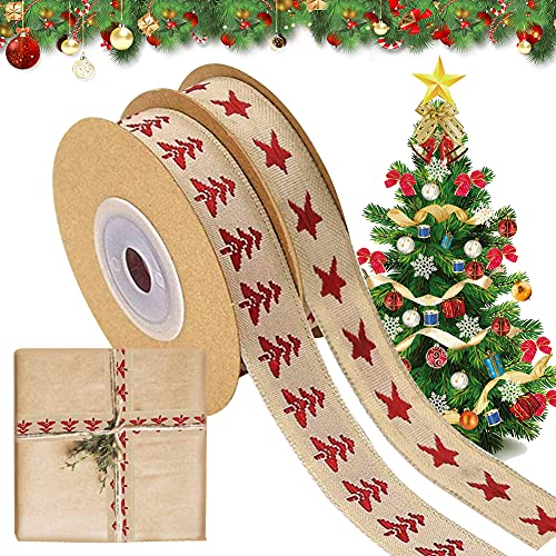 Cinta de Raso Navidad,2 Rollos Cinta de Satén Marrón Cinta de Algodón de Navideño para Envolver Regalos,Navidad Cintas de Raso de Regalo Decorativas Anchas 15mm para Manualidades/Lazos/Arcos de Árbol