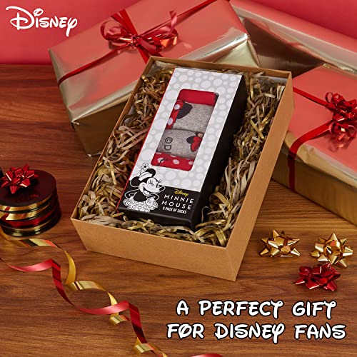 Disney Calcetines Mujer Divertidos de Minnie Mouse, Pack de 5 Calcetines Altos Mujer, Regalos Originales para Mujer (Gris/Rojo)